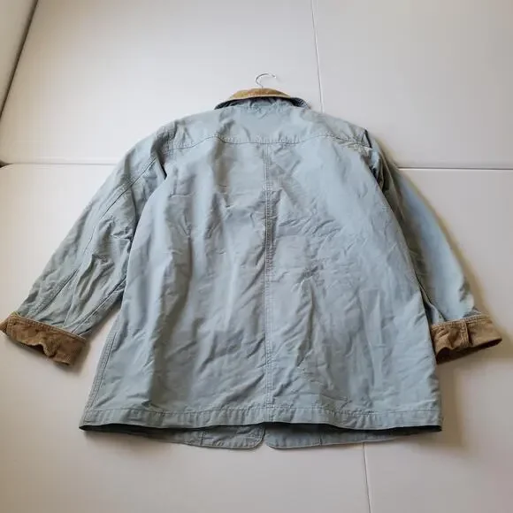 LL Bean Coat Womens Large Blue Canvas Barn Corduroy Collar Lined Jacket Pockets - Picture 4 of 14